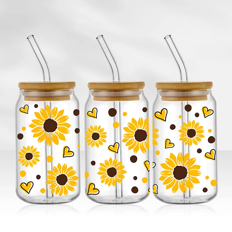 Sunflower DTF Sticker For Cups Cool Personalize UV Wrap Transfer Sticker Custom Labels DIY Logo Selfadhesive Waterproof