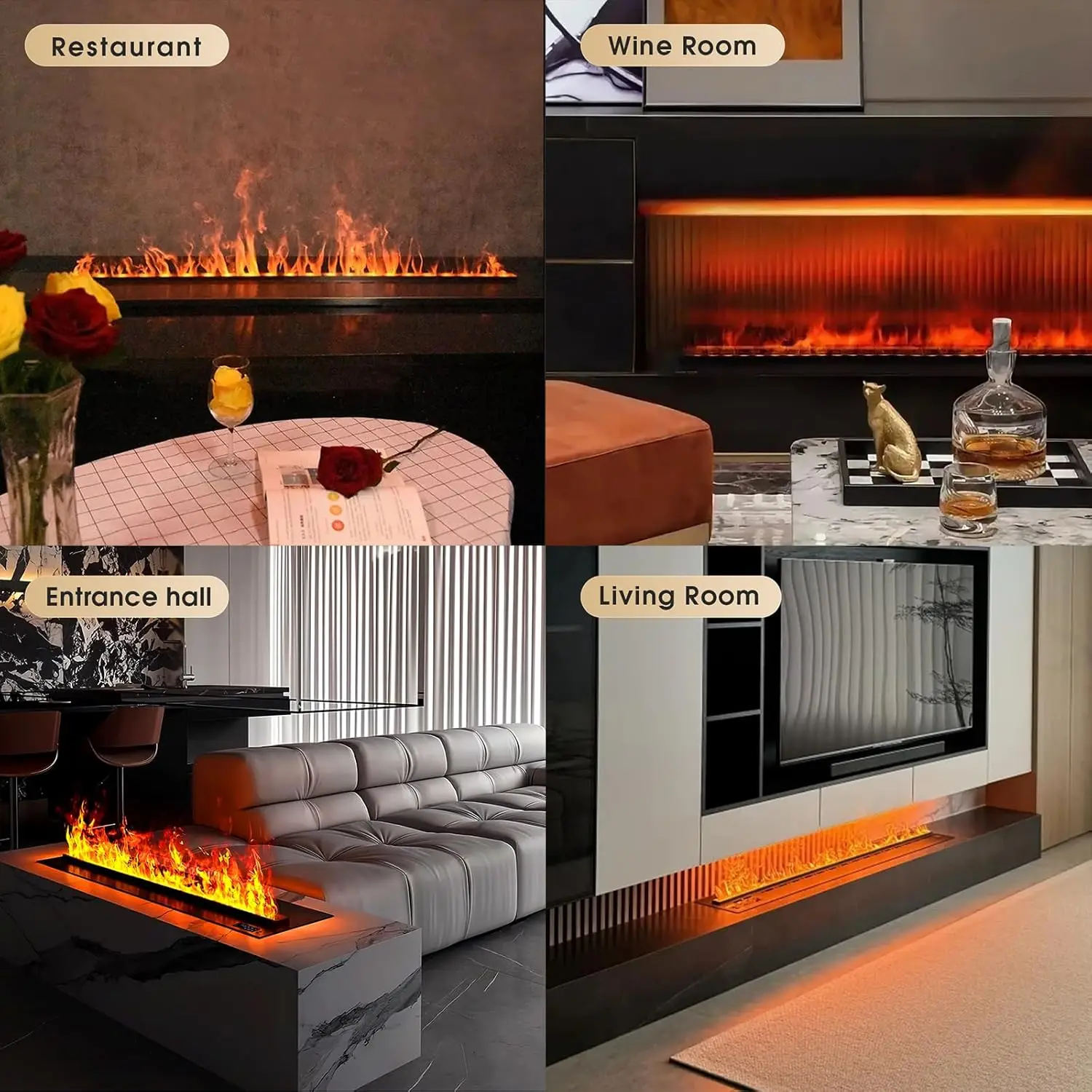 Multi Function Electric Mist Fireplace with Humidifier Aromatherapy Diffuser LED Flame Wall Mounted Home dector