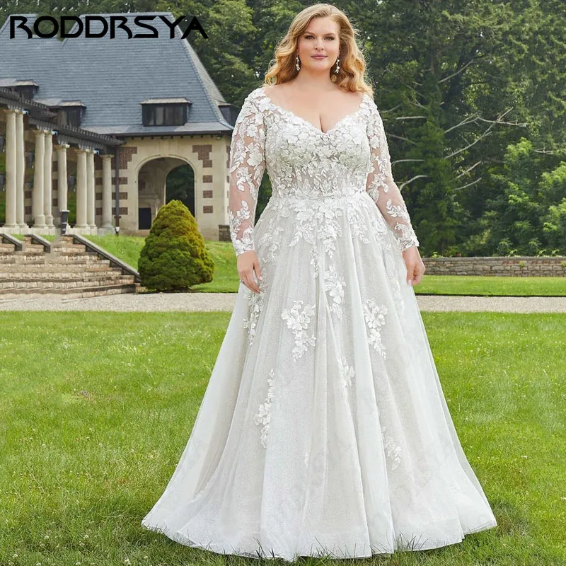 

RODDRSYA Sexy Lace V-Neck Wedding Dresses Illusion Button Back robe mariage sirene 2024 Boho Elegant A-line Tulle Bridal Party