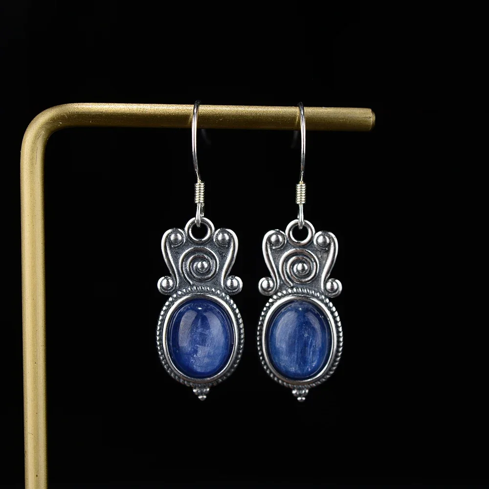 

Natural 8x10MM Oval Kyanite Drop Earrings for Women 925 Sterling Silver Earring Vintage Style Party Gift Ear Jewelry