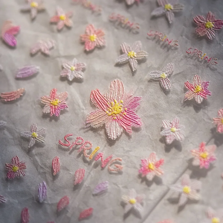 카와이 일본식 핑크 사쿠라 5D 자체 접착 네일 아트 장식 스티커 사쿠라 복숭아 꽃 네일 아트 데칼 액세서리 DIY