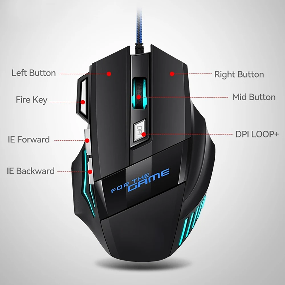 1 PC 새로운 초고속 USB 게임용 마우스 RGB 백라이트 인체공학적 게임 마우스 7D Esports 노트북 PC 게이머용 유선 마우스