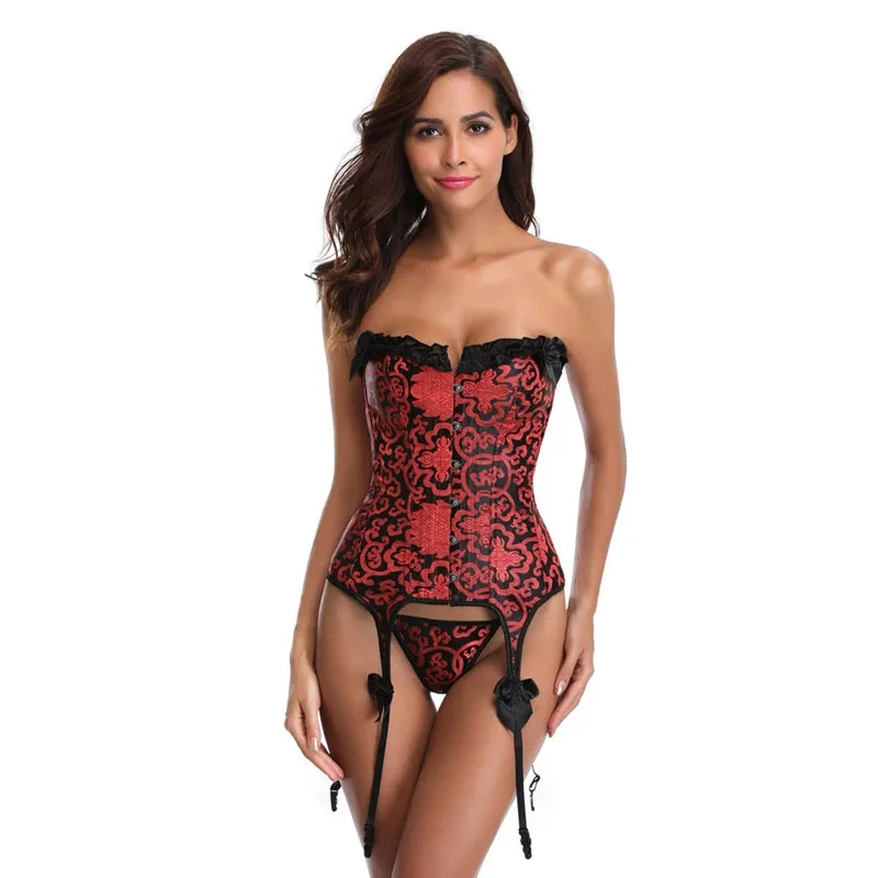 

Plus Size Clubwear Sexy Overbust Corset Women Jacquard Lace Bow Vintage Corsets and Bustiers Fashion Corselet Lingerie Top