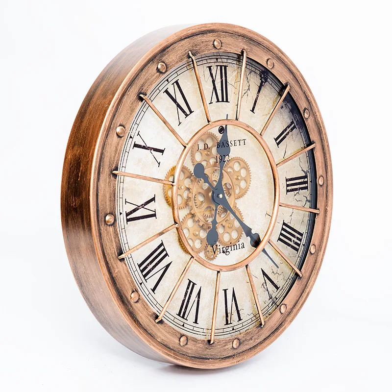

American Vintage Gear Wall Clock Metal Luxury Large Clock Silent Watch Clocks Wall Home Decor Living Room Home Decoration Gift