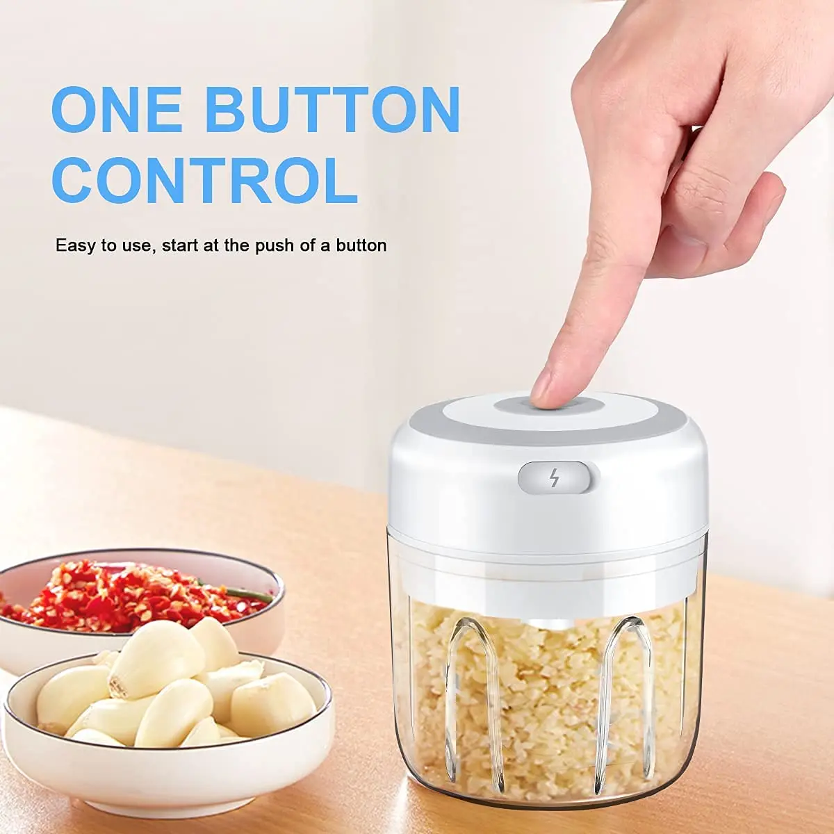 Electric Mini Garlic Chopper Small Wireless Food Processor Portable Mini Garlic Choppers Blender Mincer Waterproof USB Charging for Ginger Onion