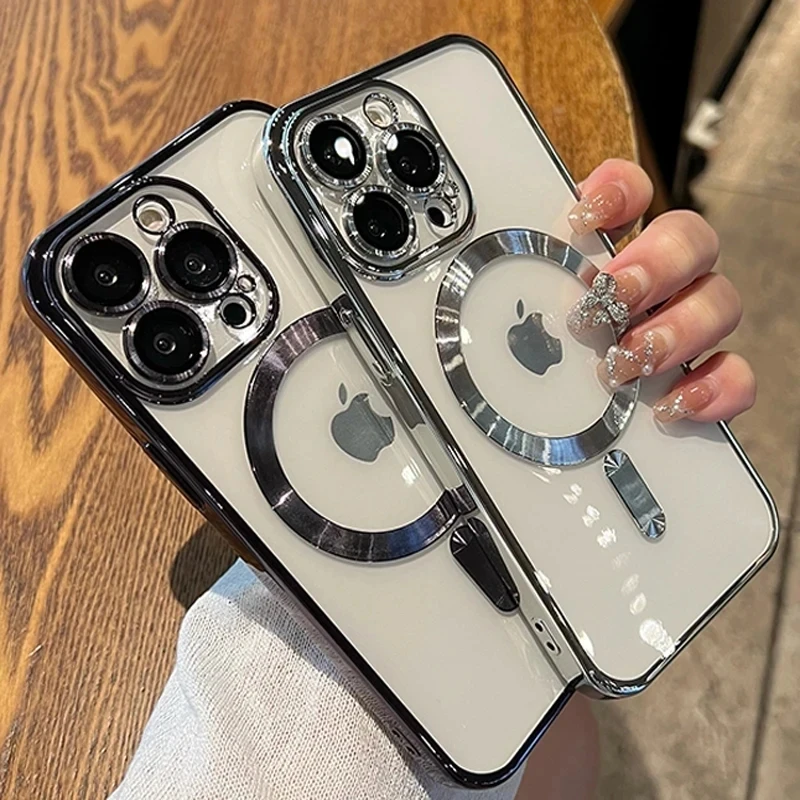 Plating For Magsafe Magnetic Phone Case For iPhone17 16 15 14 13 12 11 Pro Max  Wireless Charging With Lens Protector Cover