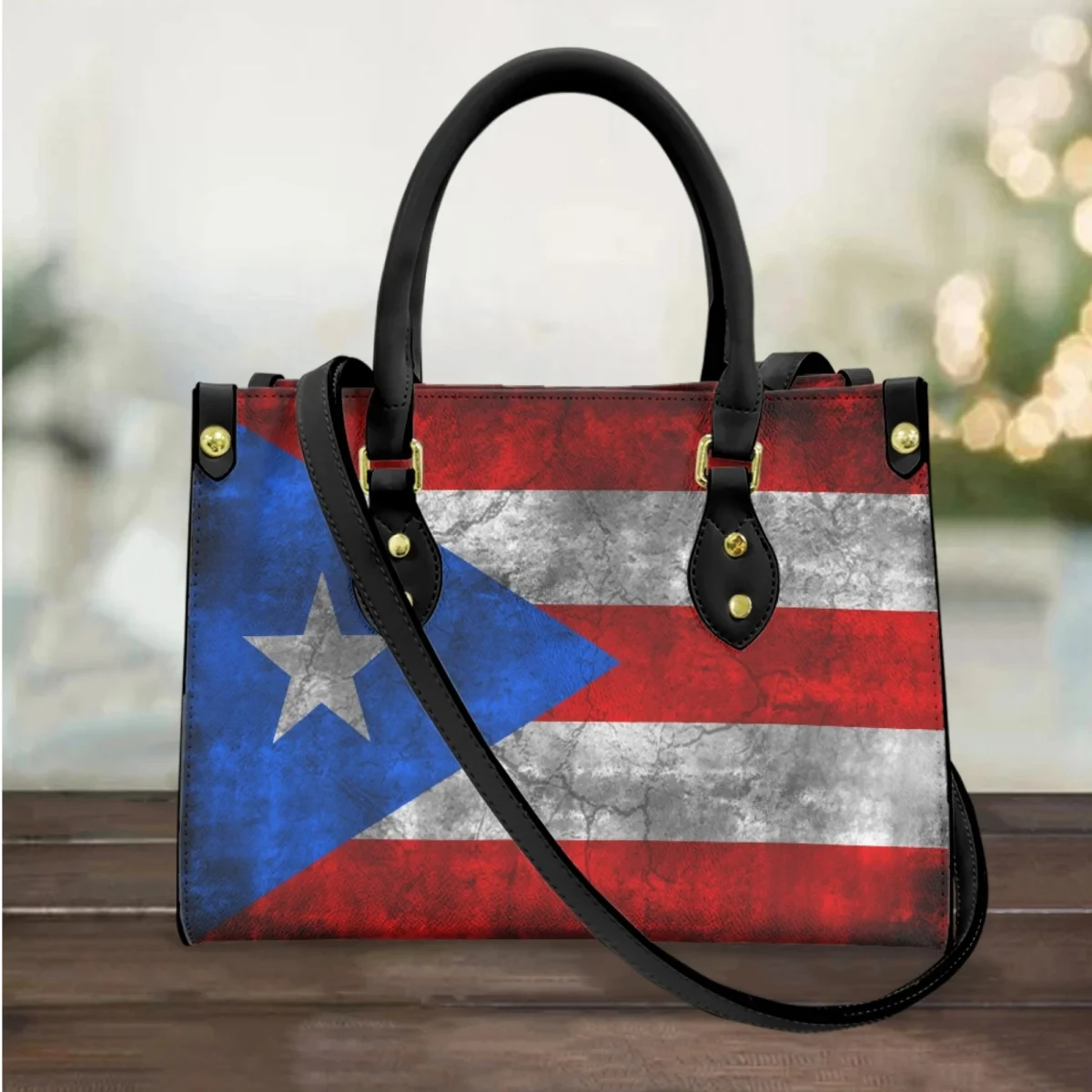 

Puerto Rico Flag Printing Luxury Leather Handbags for Women Large Capacity Girls Clutch Casual Fashion Totes Woman Bolsos Mujer