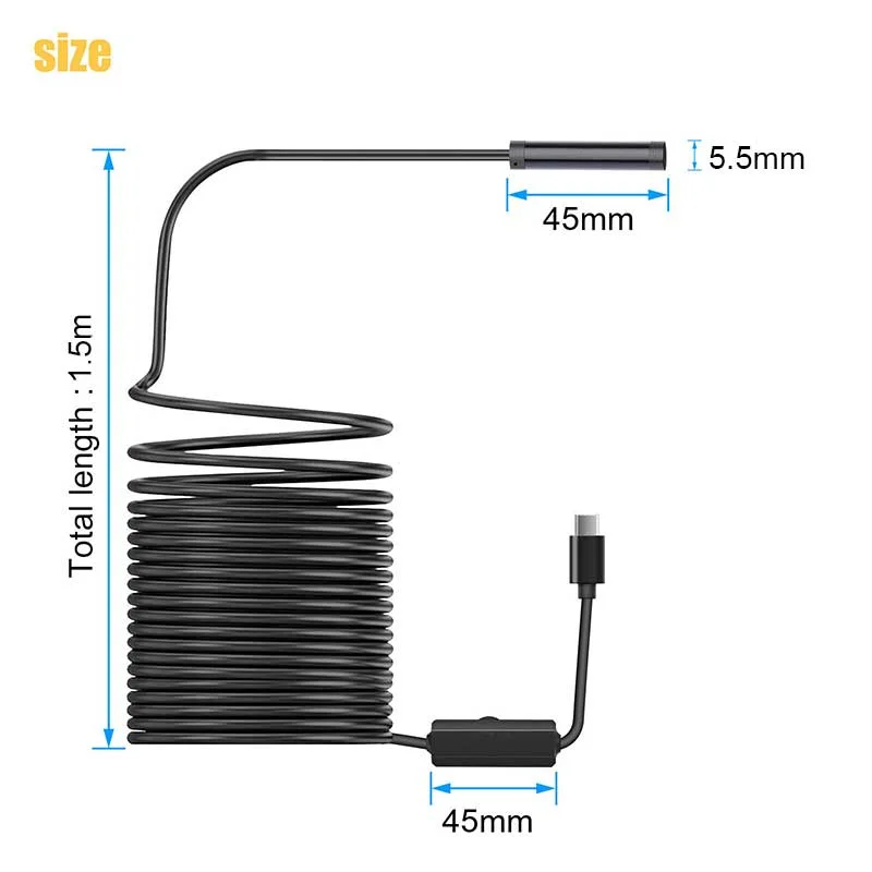 5.5MM 안드로이드 내시경 카메라 3 IN1 마이크로 USB 타입 C 내시경 미니 카메라 방수 LED 자동차 검사 카메라 (화웨이 PC용)