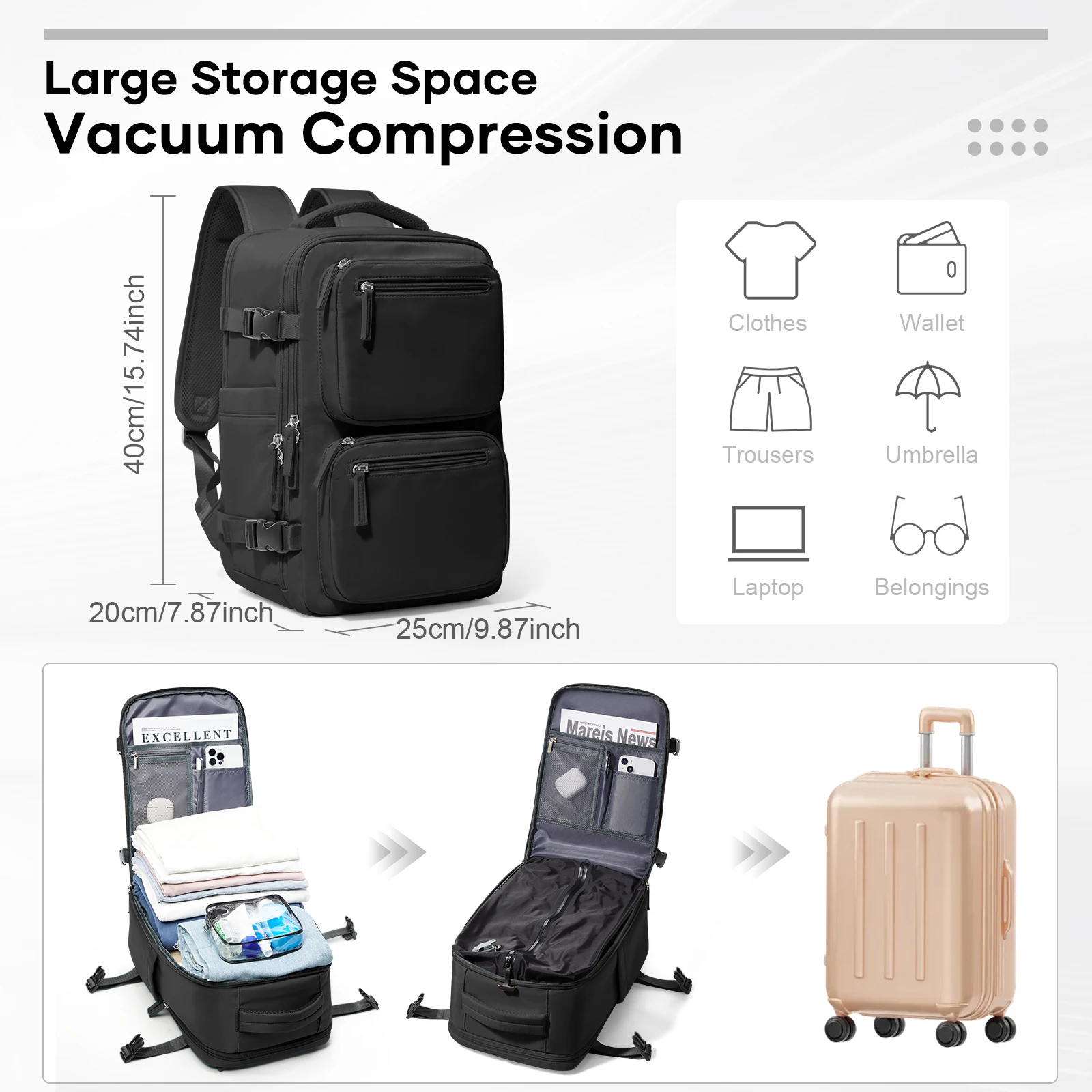 Air Compression Hiking Travel Vacuum Backpack, Female Notebook Backpack Men's Bag Airplane Travel Backpack Ryanair 40x20x25 ﻿
