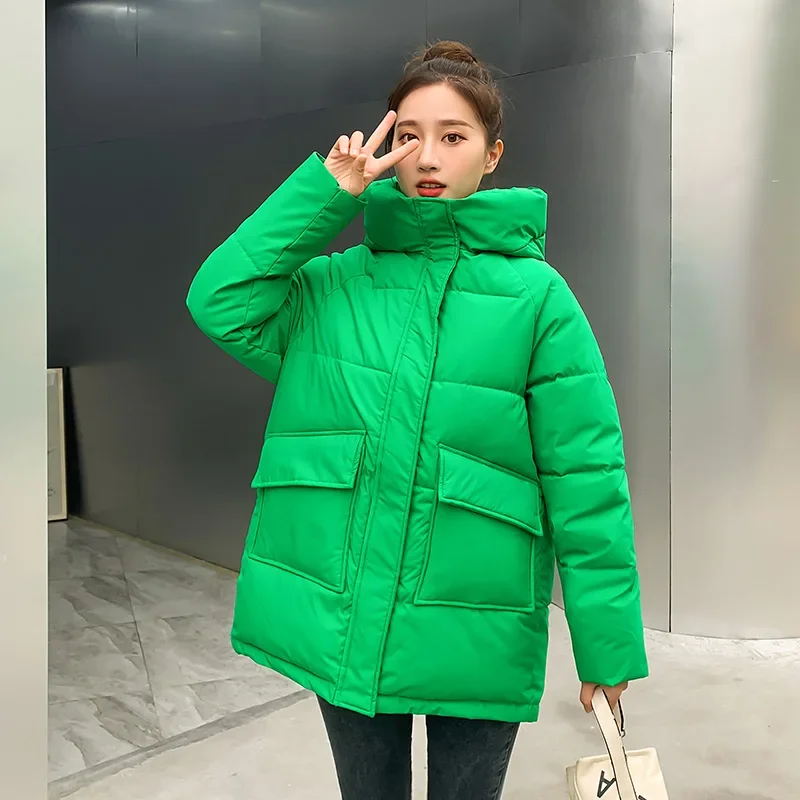 

green Winter Women Down Padded Jacket Winter Jacket Loose Thick Warm Cotton Coat Female Hooded Parkas Coat Long Women Outwear