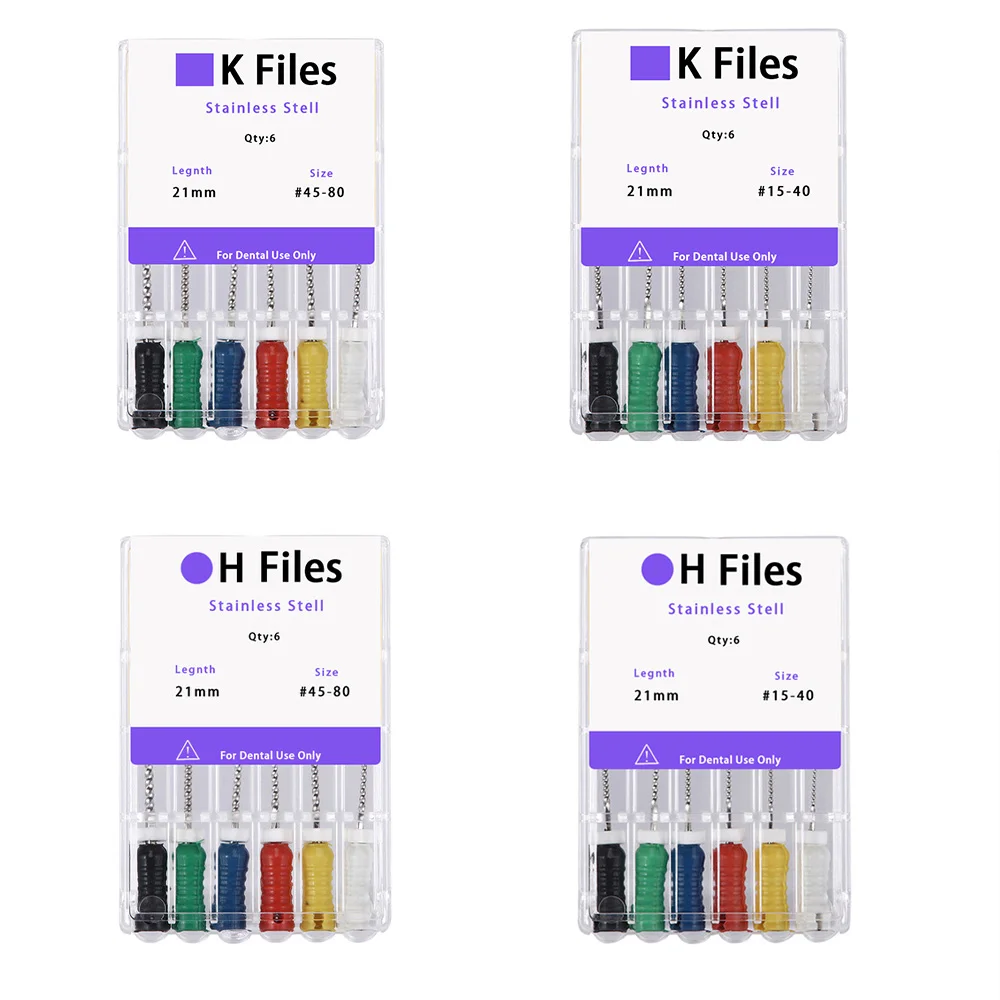 

6Pcs/Pack Dental H Files K Files 21/25mm Stainless Steel Dental Endodontic Instruments Dental Root Canal Files Treatment Tools