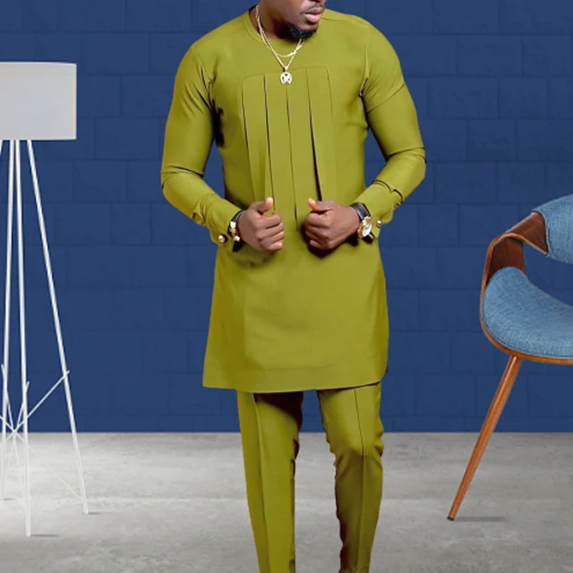 Jide African 2pcs Pleated Long-sleeved Top Pant