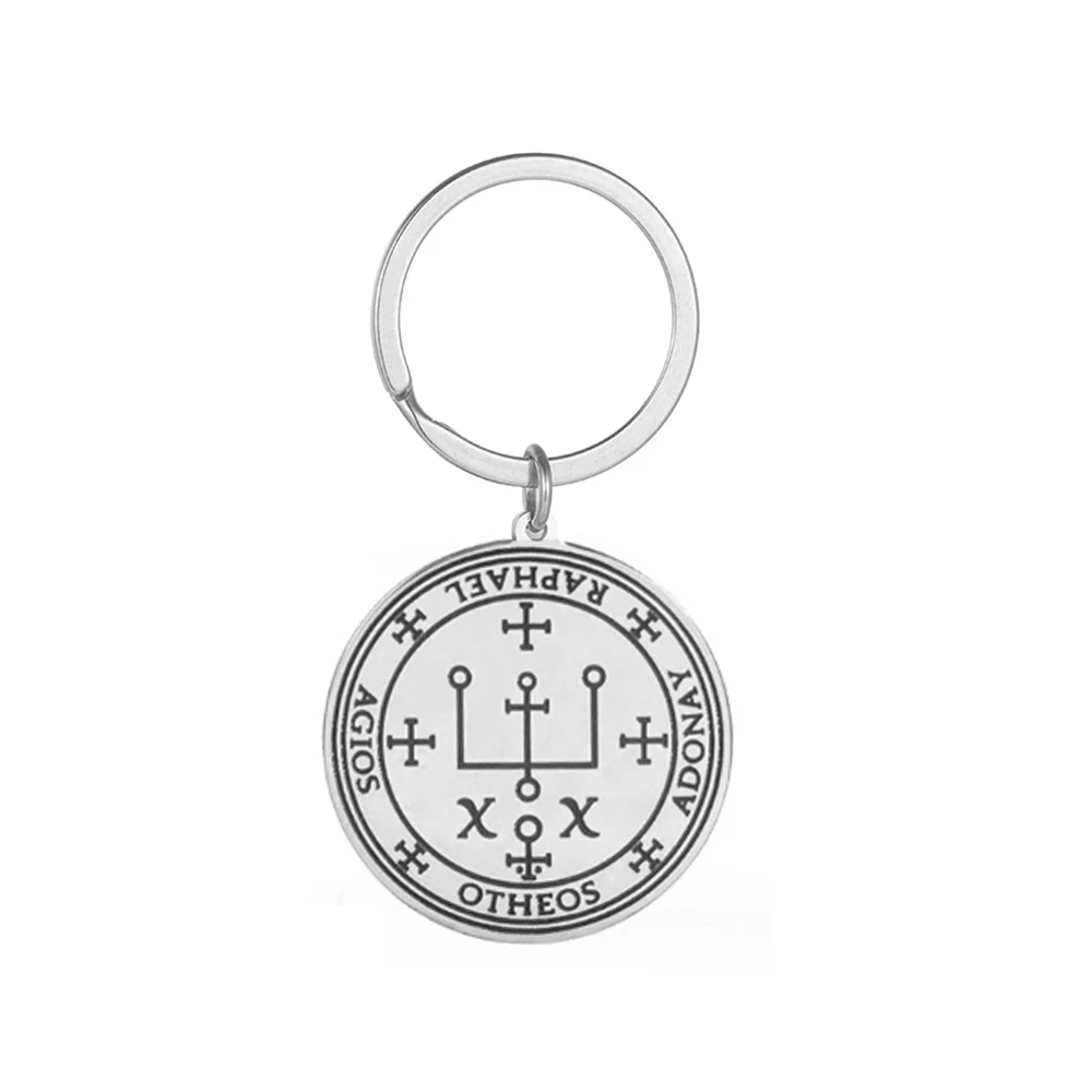 EUEAVAN Zegel Van De 7 Aartsengelen Hanger Ketting Sleutelhanger Voor Mannen St. Michael 7 Aartsengelen Seal Spirituele Bescherming Amulet Medaille Heidense Sieraden Vrouwen (Zilver 6