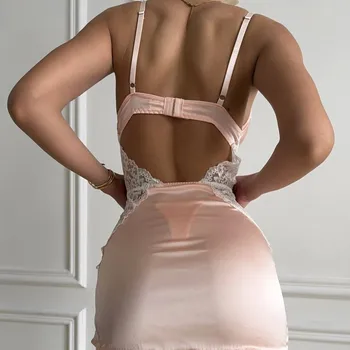 Muziskat 2025 New Lace Patchwork Ladies Bra Set Sexy Erotic Low-cut Luxury French Nightgown Split Sling Two Piece Set 5