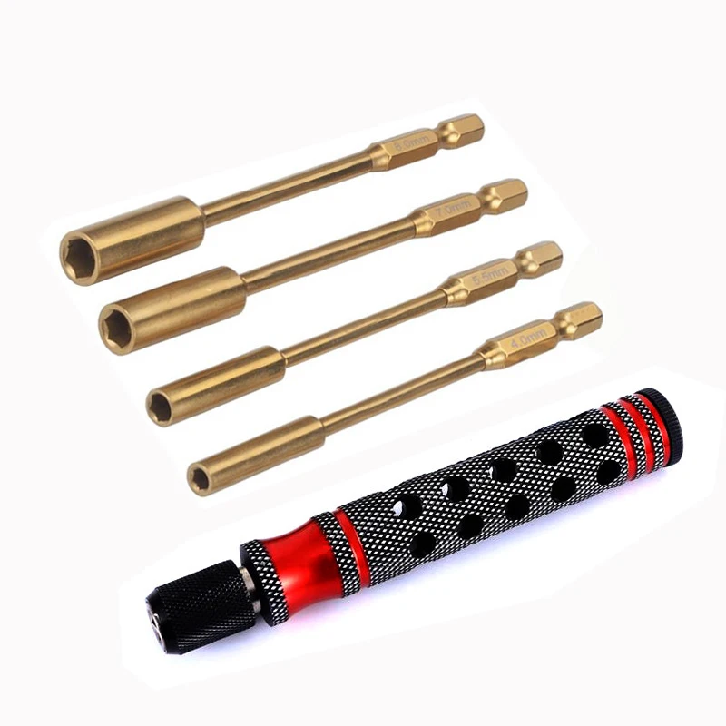 Hardware tools model car repair 4-in-1 hexagonal socket 4.0/5.5/7.0/8.0mm hollow out titanium plating