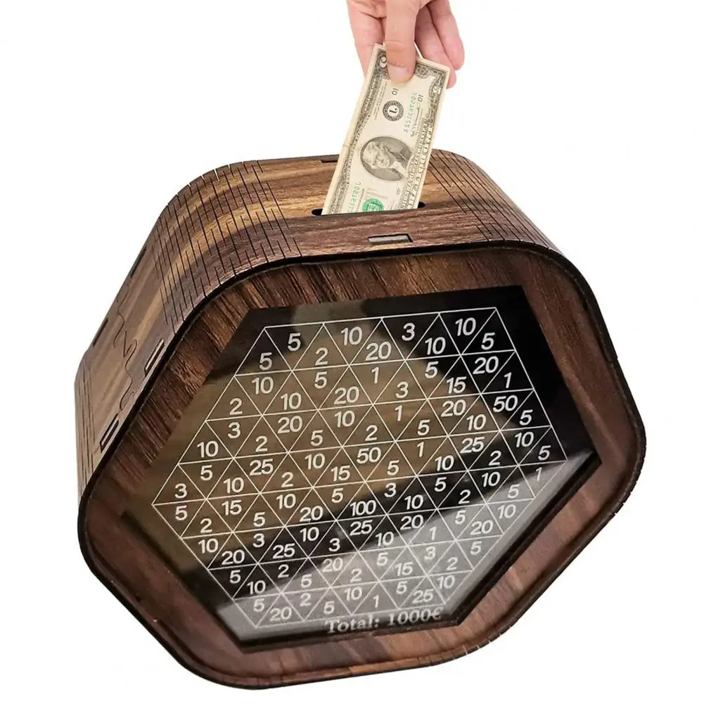 Money Box Hexagonal Wooden Piggy Bank with Digital Scale for Kids Adults Achieve Savings Goals with Children's Savings Target 4