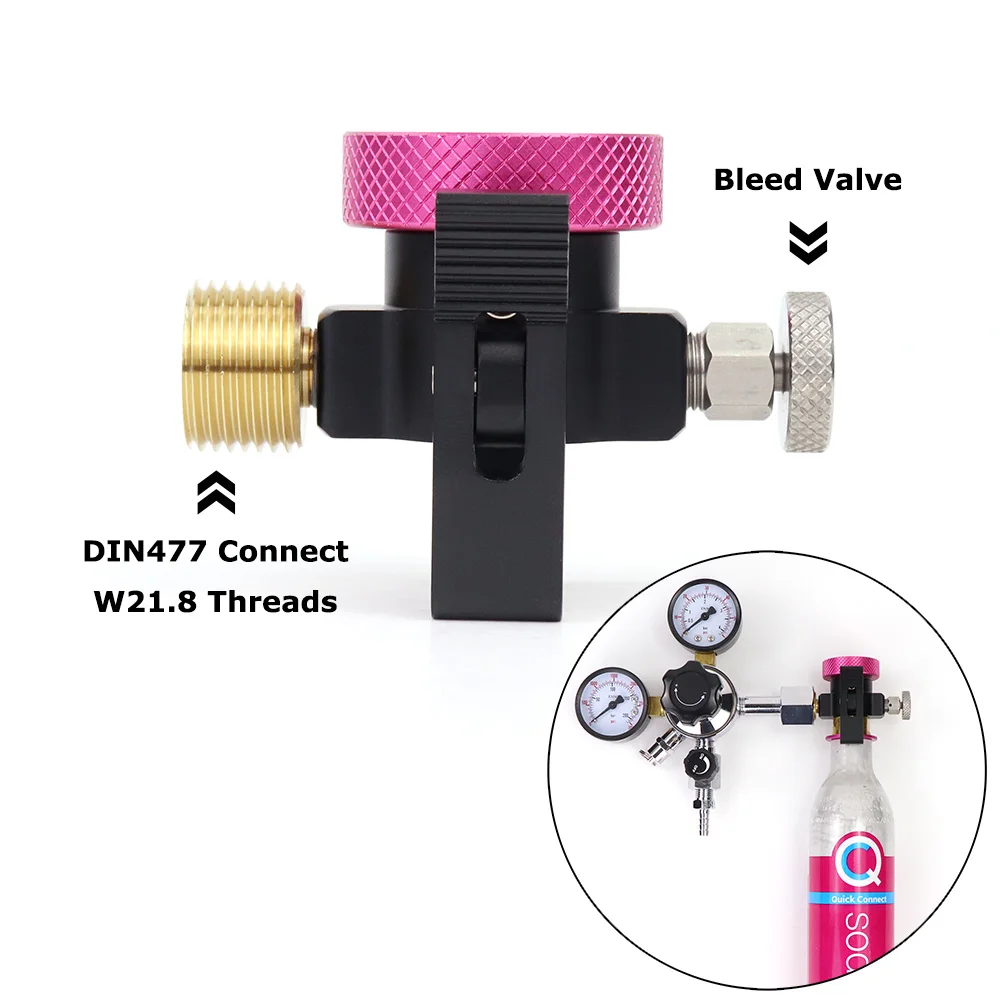 SODA Pink Quick Connect CO2 Cylinder Refill Adapter On/Off Adaptor With Bleed & Gauge &  Quick Plug & DIN477