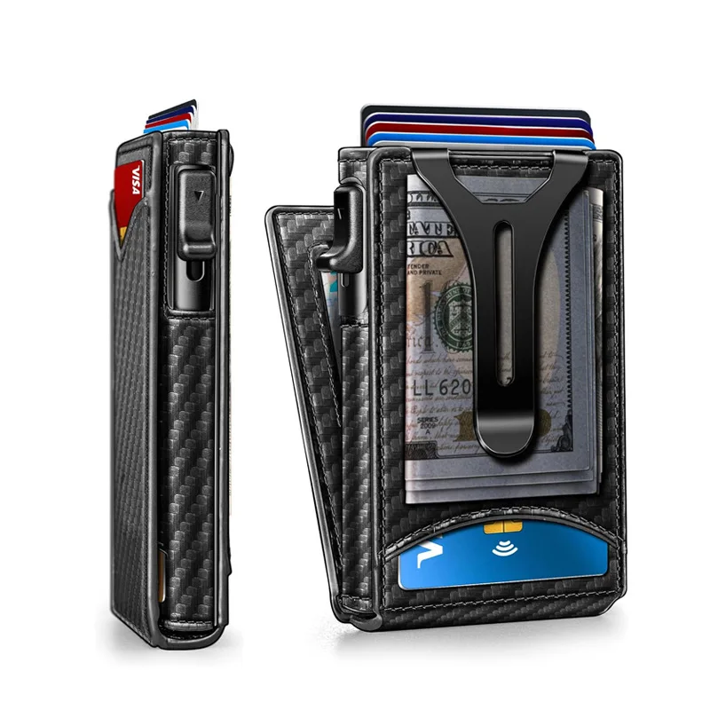 Men's Double Flip Multifunctional RFID Anti-Theft Wallet with Metal Money Holder
