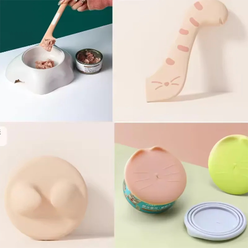 Pet spoon cute multifunctional canned wet food feeding spoon Silicone sealable lid cat and dog feeding accessories