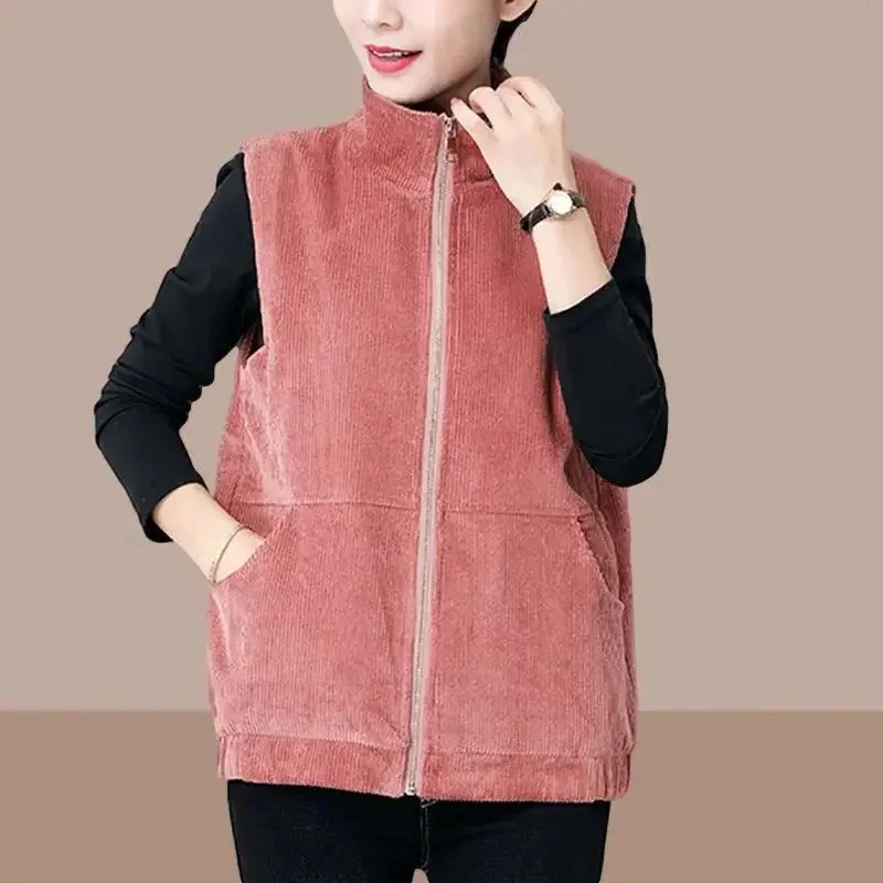 

Middle-aged Mothers Women Vest 2024 New Spring Autumn Loose Casual Sleeveless Zipper Waistcoat Jackets Female Short Ladies Top