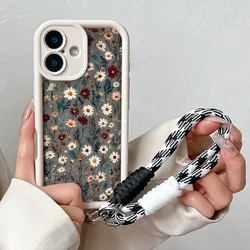 Elegant Daisy Flower Phone Case with Wrist Chain and Hand Strap - iPhone 6 s (Hua050 - White - SS)