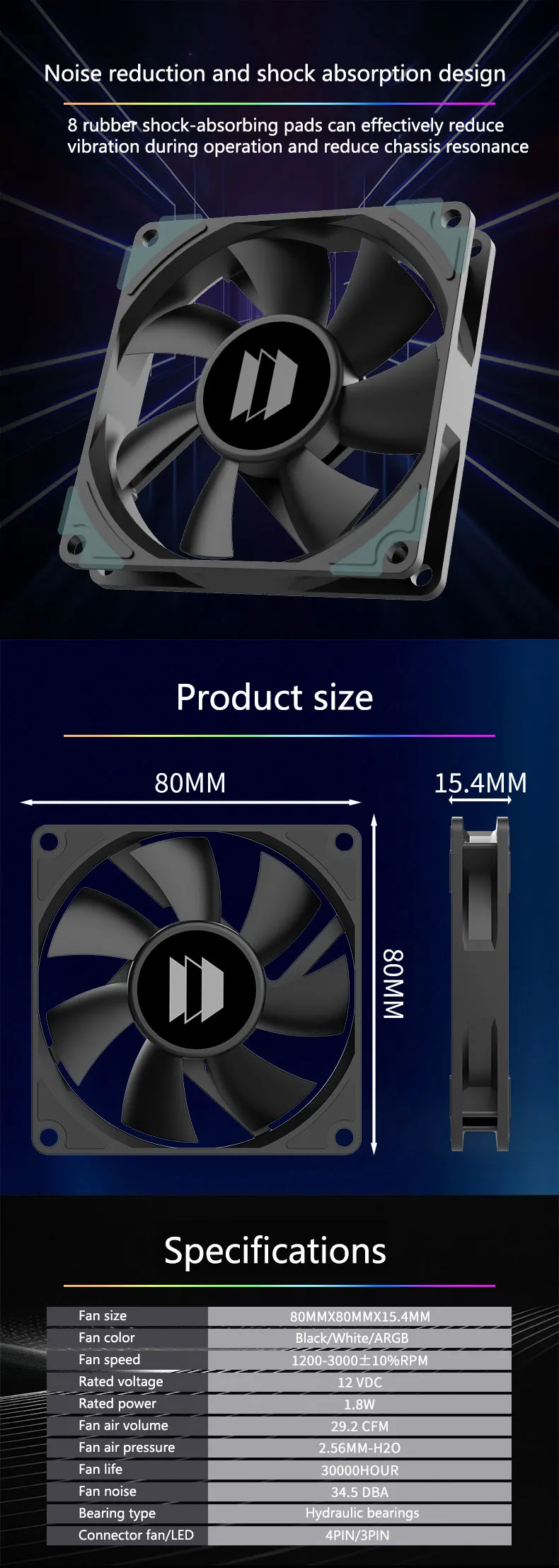 UL-8015 8cm Ultra-thin Fan Hydraulic Bearing 80mm Chassis Fan 4pin PWM 3000 RPM