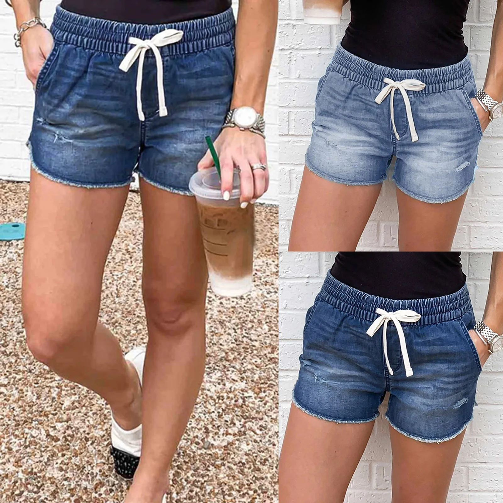 topshop jeans Women's Fashion High Waist Shorts Blue Jeans Ripped Casual Denim Pants Daily Comfy Simple Jeans amiri jeans