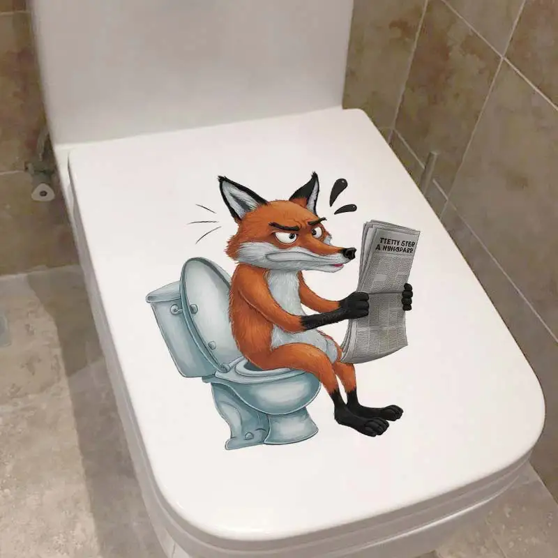 Toilet Stickers Funny Cat Dog Fox Tiger Animal on Toilet Bathroom Toilet Cover Wall WC Home Bathroom Decoration