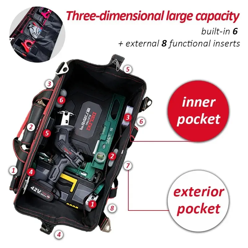 DELIXI-Bolsa de herramientas de lona Oxford eléctrica, almacenamiento multibolsillo para el hogar, multifuncional, electricista, caja de trabajo especial resistente al desgaste