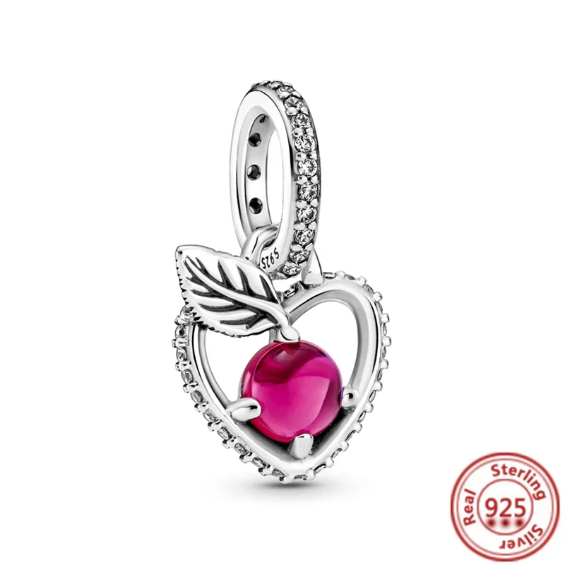 Pendentif fleur pomme en argent regardé 925 pour femme, perles de famille, convient au bracelet à breloques Pandora original, bijoux à bricoler soi-même, cadeau, nouveau, 925