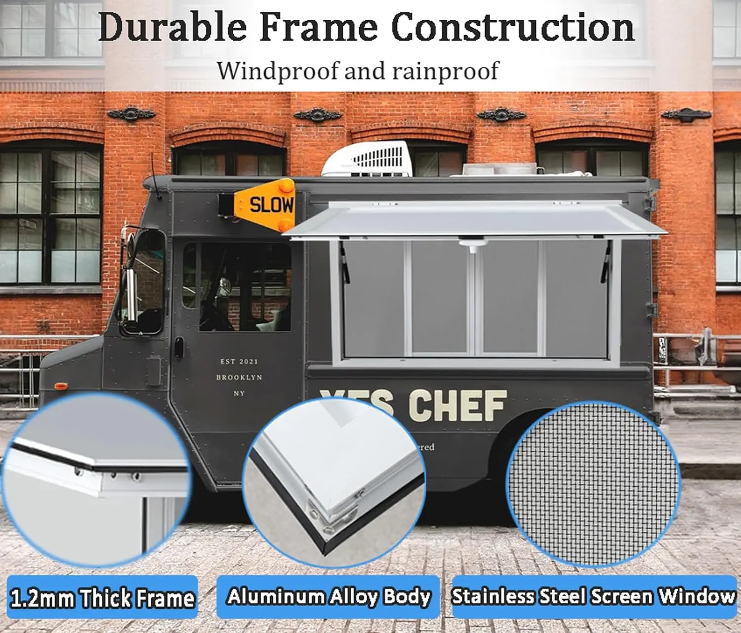 Window 60 x 36 inch, Aluminum Alloy Concession Window for Food Truck with Awning Door and 4 Sliding Screen Windows, Service Wind