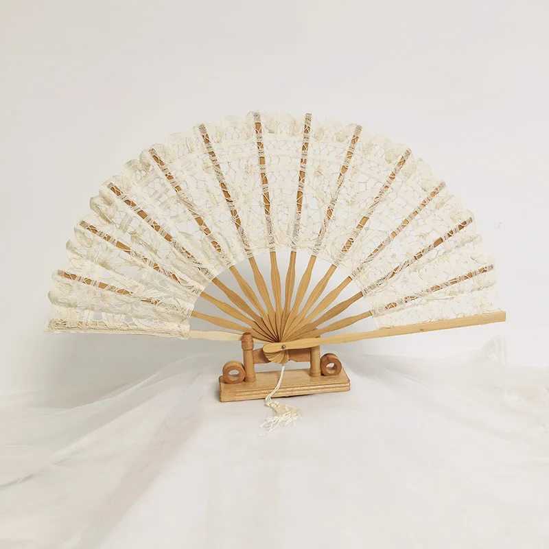 Handmade Bamboo Ribs Battenberg Bridal Lace Hand Fan for Wedding Decoration Party Favor Gift