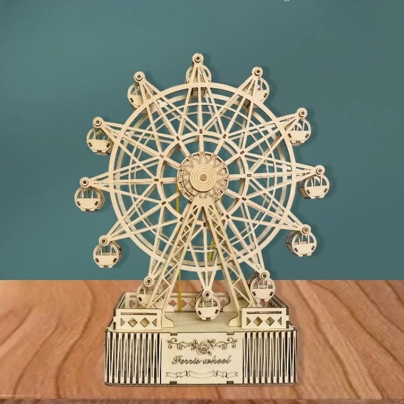 3D drewniane Puzzle obrotowa diabelski młyn pozytywek Model ręcznie robiony DIY zestaw zabawka układanka pulpitu zestaw klocków dla dzieci 5 3D drewniane Puzzle obrotowa diabelski młyn pozytywek Model ręcznie robiony DIY zestaw zabawka układanka pulpitu zestaw klocków dla dzieci - Image 5