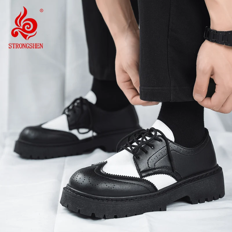 Classic Men Leather Shoes Oxford Platform Wedding Party Office Business Shoes Casual Formal STRONGSHEN
