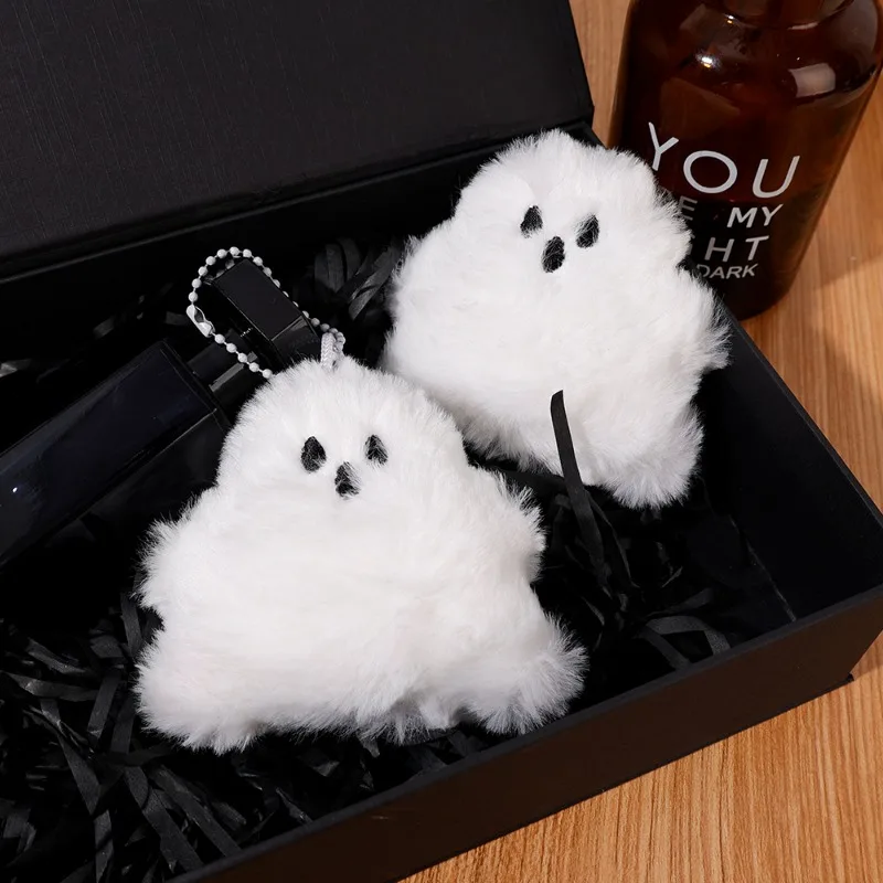 Funny White Ghost Keychain Cute School Bag Pendant Doll Key Chains Kawaii Plush Keyring Car Keychain Accessories Children's Gift