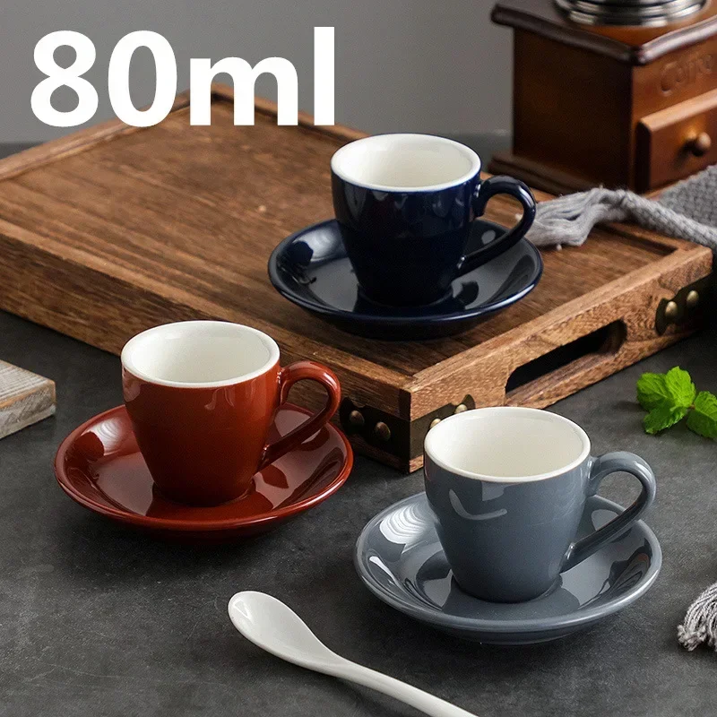 80ml Ceramic Coffee Cup and Saucer Espresso Cups Porcelain Afternoon Teacup Breakfast Milk Mug Cute Pottery Mugs ceramic coffee cup set