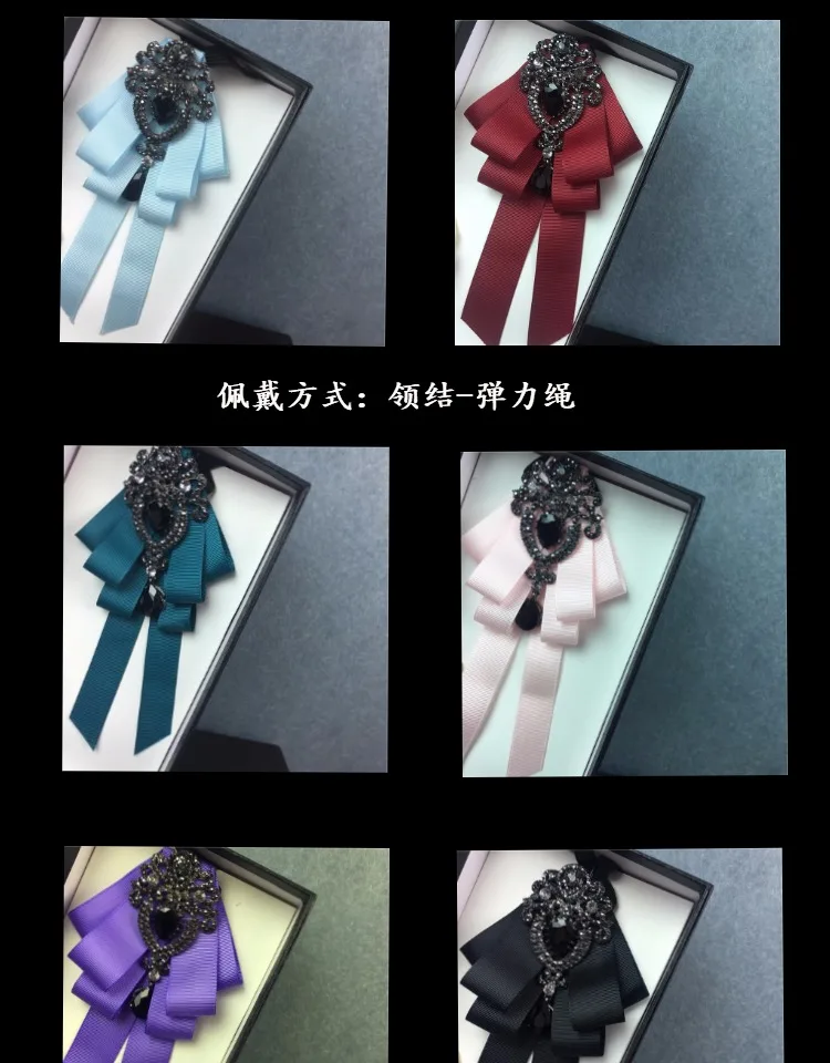 Neue jungen band fliege für frauen mädchen strass retro bogen bluse kragen pin brosche bowknot schule student männer shirts bowtie – Detail 1