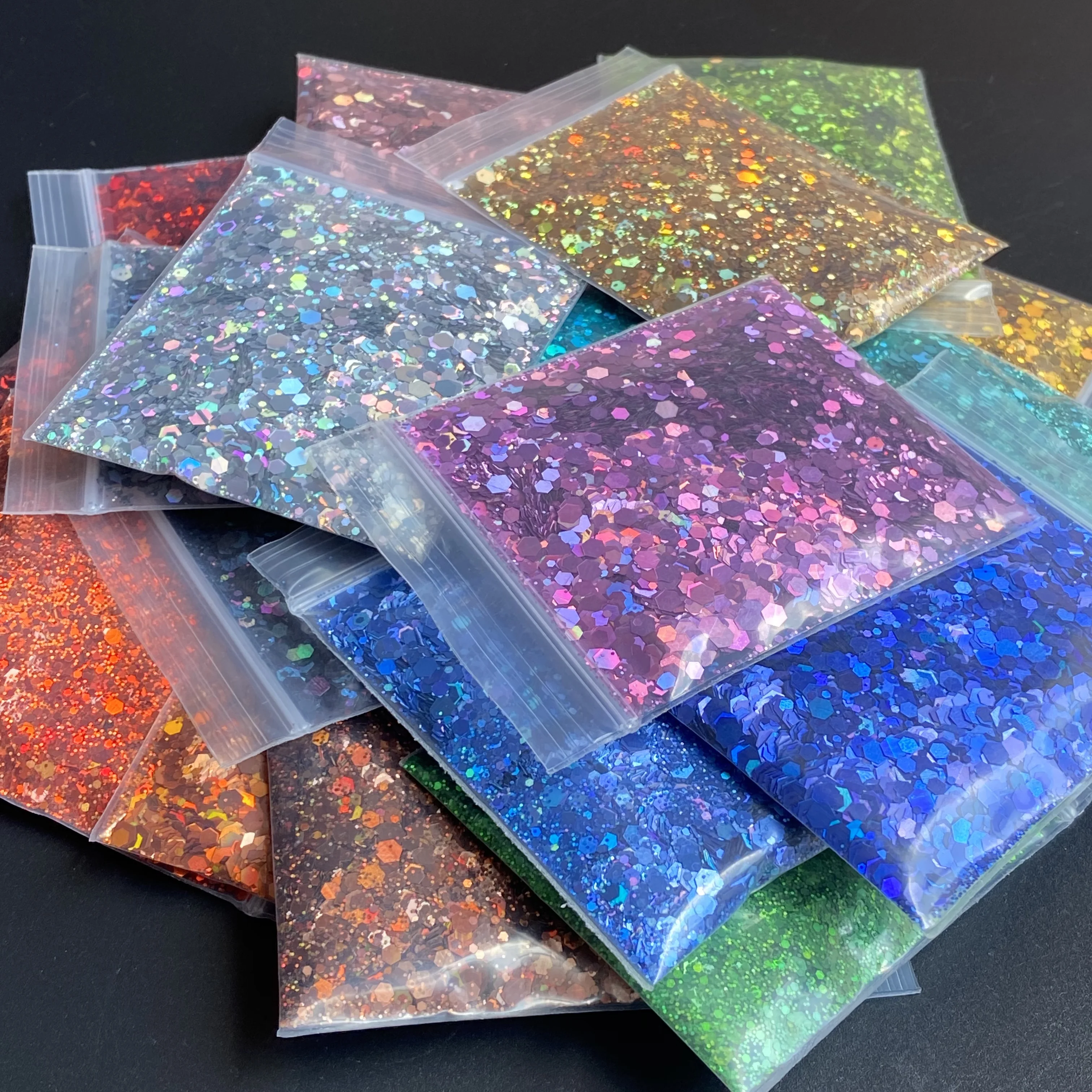 10g/Bag Sparkly Mixed Sizes Holographic Chameleon Glitter Sequins Polyester Hexagon Nail Glitter Set
