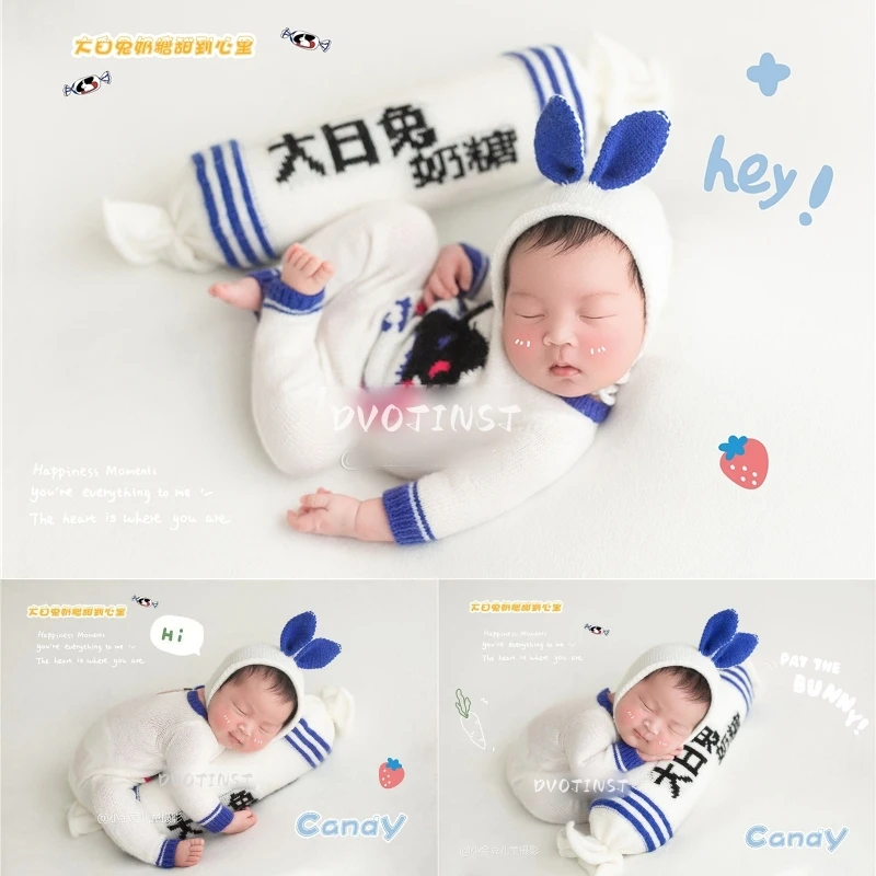 Newborn Photography Props Baby Big Rabbit Candy Pillow Bunny Outfit Theme Set White Backdrop Fotografia Studio Shoot Photo Prop