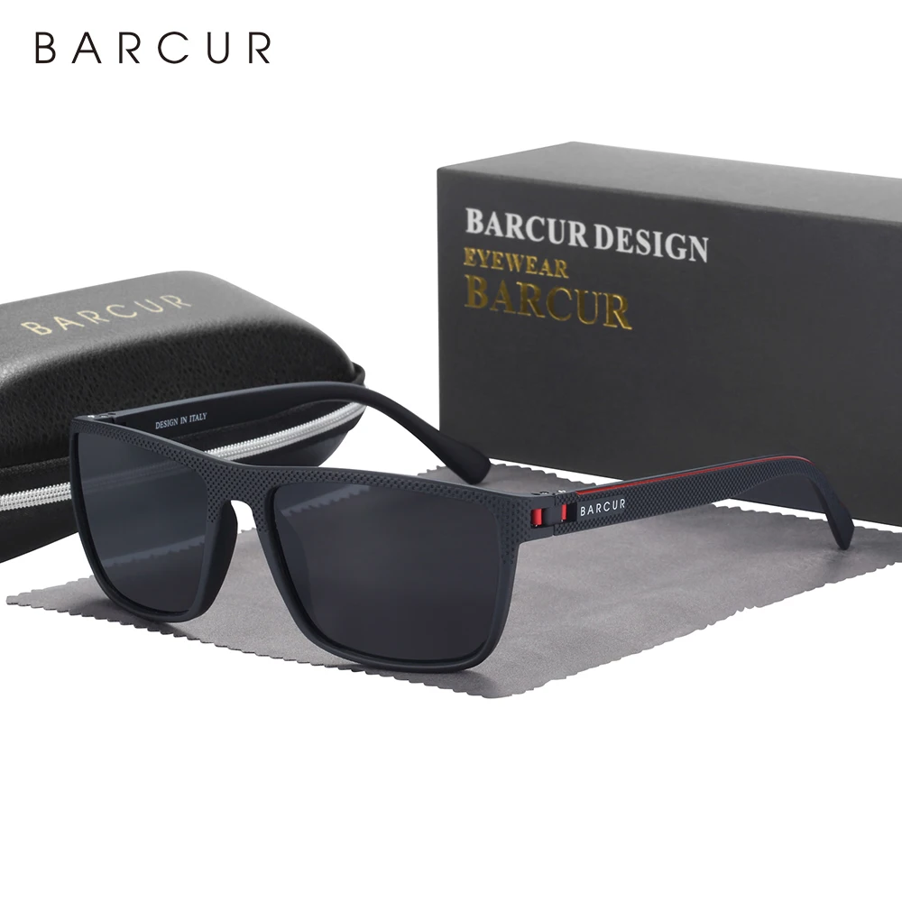 نظارات شمسية مستقطبة خفيفة الوزن للرجال تصميم BARCUR TR90 رياضية