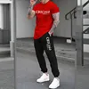 CHICAGO Print Men Tracksuit Set Jogger Clothing For Man Casual Suit Short Sleeve Tshirts+Trousers 2 Piece Outfits Streetwear 5