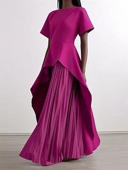 Yeezzi Elegant Women's Wedding Banquet Peplum Dress 2025 New Short Sleeves Pleated Irregular Hem Party Evening Maxi Dresses 1