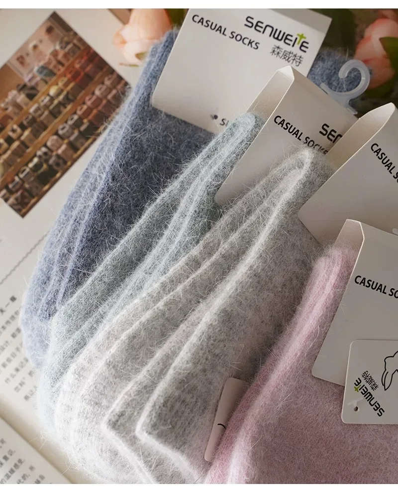 Neue Socke Ankle Crew Fuzzy Herbst Winter Kaninchen Fell Frauen mitte der wade Verdickt Warme Weiche Wolle B4W96 – Detail 5