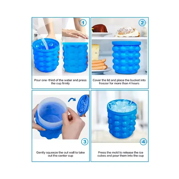 Ice Cube Mold Large Silicone Bucket 2-In-1 Cube Maker Circular Portable Suitable for Summer