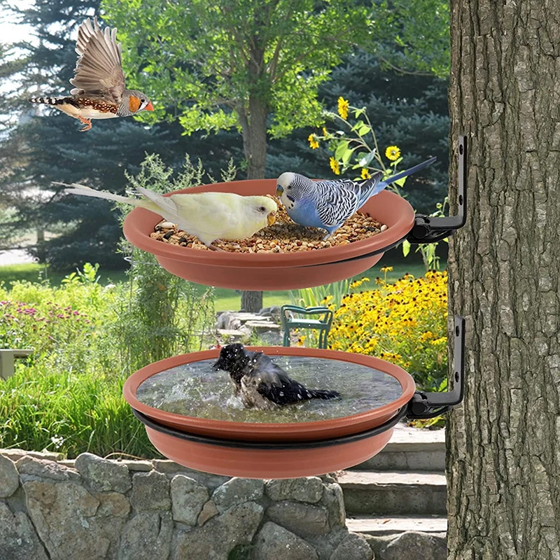 Bird feeder 2 Bird Trays Tree Mounted for Bird Feeder Bath Bowl Installed on Wooden Fence Wall Tree Deck Stakes