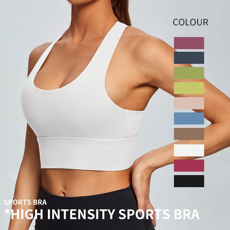 Sports Top Woman Gym Cross Back Bra Removable Pad Running Crop Top Underwear Yoga Fitness Workout Shockproof Push-up Sports Bras