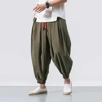 Nuovi pantaloni Harem da uomo alla moda Pantaloni larghi oversize in cotone e lino Pantaloni sportivi da jogging di alta qualità Pantaloni maschili casual 1