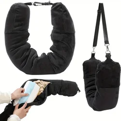 Premium U - Shaped Travel Neck Pillow with Adjustable Soft Wool Cover (Black)