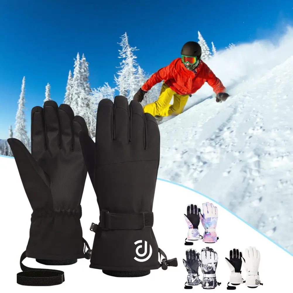 1 Pair Ridding Gloves Splash-proof Drawstring Closure Ski Gloves Touch Screen Design Cold Protection Full Finger