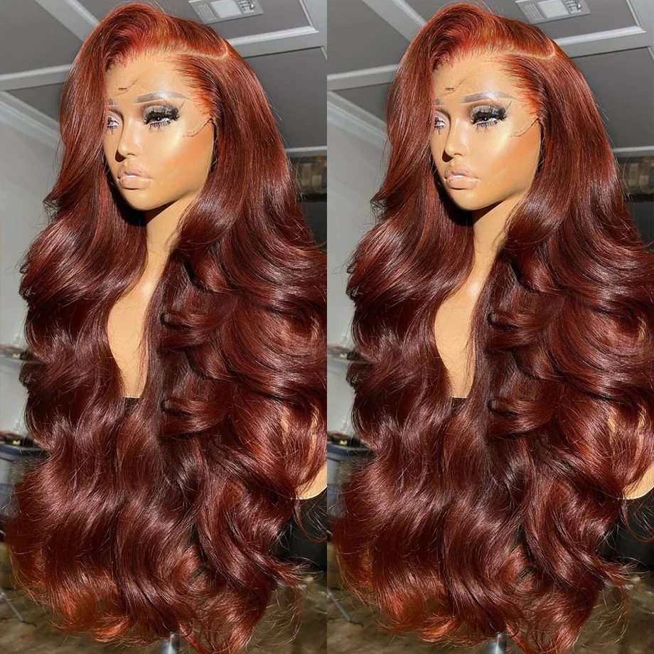 

13x6 HD Lace Frontal Wig For Women 250 Density Reddish Brown Body Wave Lace Front Human Hair Wigs Color Pre Plucked Transparent